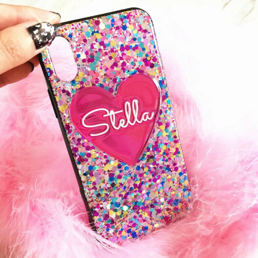 Glitter Heart Phone Case, Bling Phone Case, Custom for iPhone 16 15 14 13 12 11 Pro Max X XS 7 8 Samsung S22 S21 S20 Galaxy Ultra Note 20 10 9