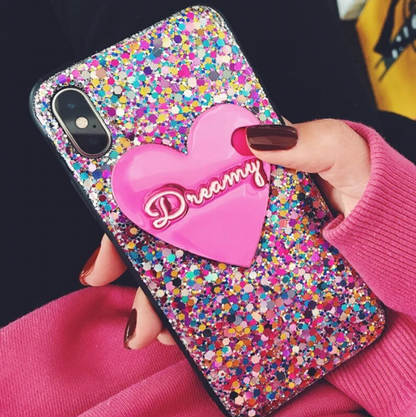 Glitter Heart Phone Case, Bling Phone Case, Custom for iPhone 16 15 14 13 12 11 Pro Max X XS 7 8 Samsung S22 S21 S20 Galaxy Ultra Note 20 10 9