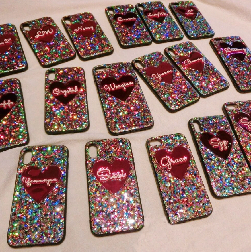 Glitter Heart Phone Case, Bling Phone Case, Custom for iPhone 16 15 14 13 12 11 Pro Max X XS 7 8 Samsung S22 S21 S20 Galaxy Ultra Note 20 10 9