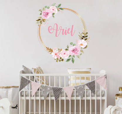 Custom Name Wall Decal, Floral Peony flower decal, Peel and stick wallpaper, Girl wall decal, Nursery Wall Art, Kids room décor, Wall name