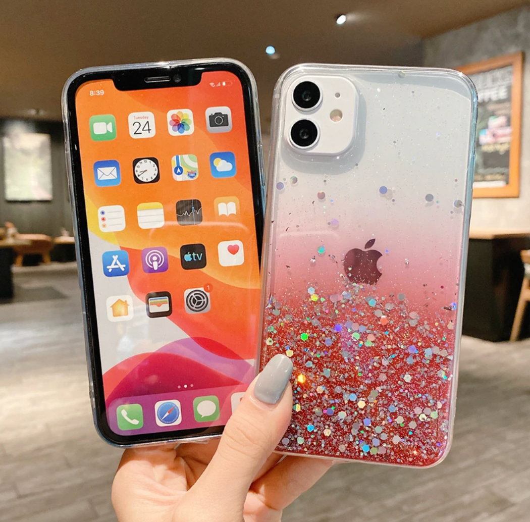 Glitter Phone Case, Bling Phone Case, Glitter transparent Phone case for iPhone 15 14 13 12 11 Pro Max XR XS Max 7 8 Plus Case