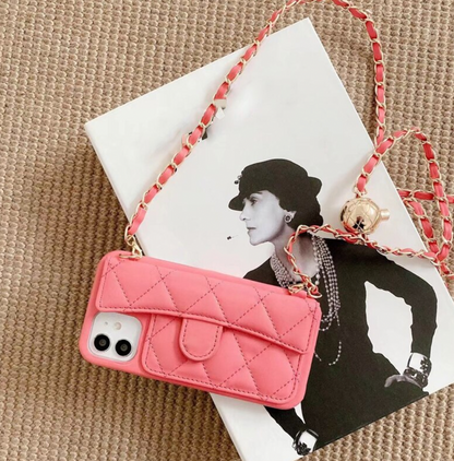 Luxury Phone Case with card holder, Crossbody shoulder Strap Phone case for iPhone Xs XR 11 12 13 14 15 16 Plus Pro Max