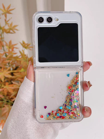 Liquid Phone Case for Samsung Z Flip 6, Glitter Bling Quicksand Heart Phone Case, Folding screen Phone case, Samsung Z Flip 5 4 3 2 1 case