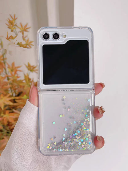 Liquid Phone Case for Samsung Z Flip 6, Glitter Bling Quicksand Heart Phone Case, Folding screen Phone case, Samsung Z Flip 5 4 3 2 1 case