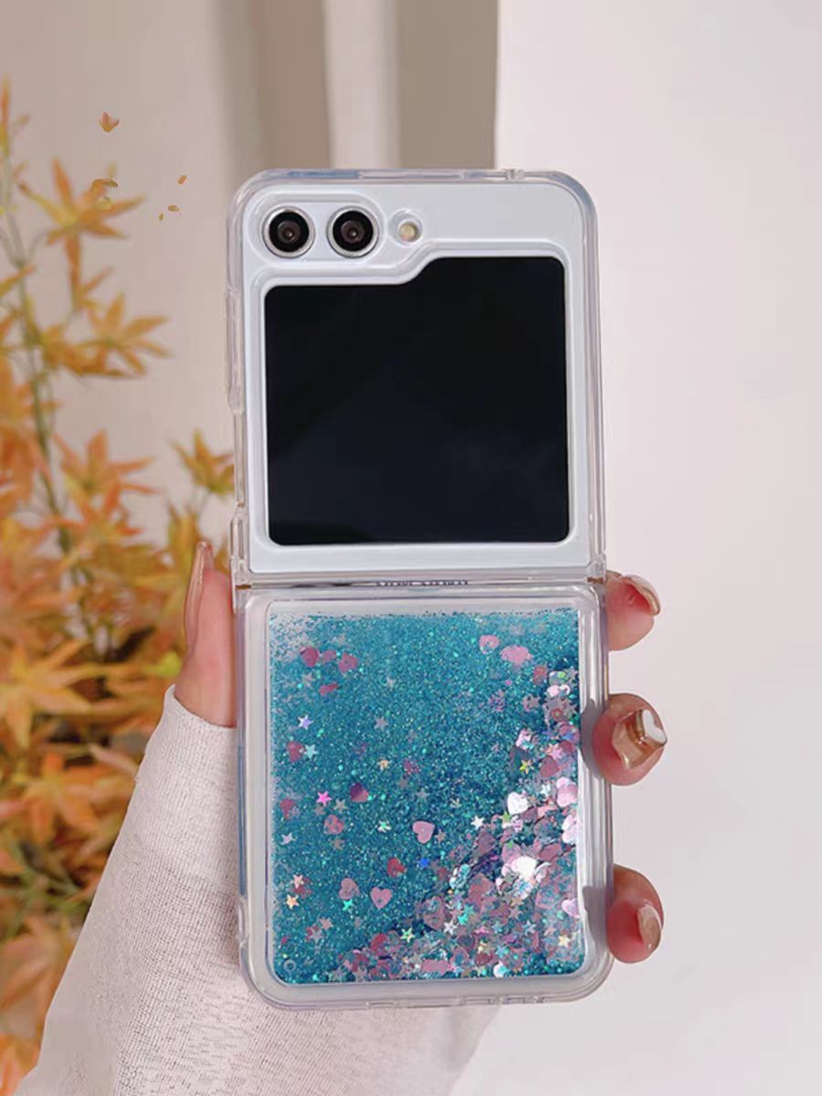 Liquid Phone Case for Samsung Z Flip 6, Glitter Bling Quicksand Heart Phone Case, Folding screen Phone case, Samsung Z Flip 5 4 3 2 1 case