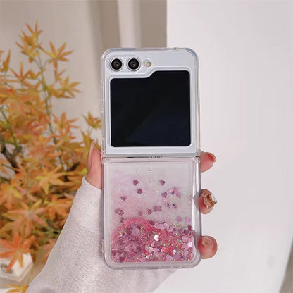 Liquid Phone Case for Samsung Z Flip 6, Glitter Bling Quicksand Heart Phone Case, Folding screen Phone case, Samsung Z Flip 5 4 3 2 1 case