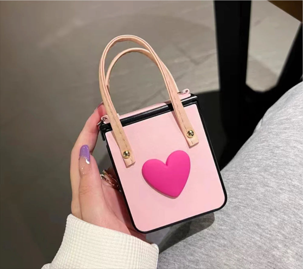 Pink Heart wrist strap phone case for Samsung Z Flip 3 Z Flip 4 5 6, Folding screen Phone case, Samsung Z Flip 3 4 case