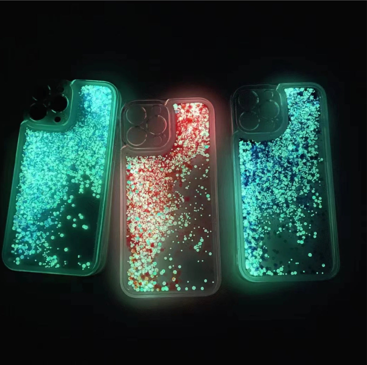 Liquid Glitter Phone Case, Luminous Liquid Glow in the dark for iPhone 16 15 14 13 11 12 Pro 8 Plus Max