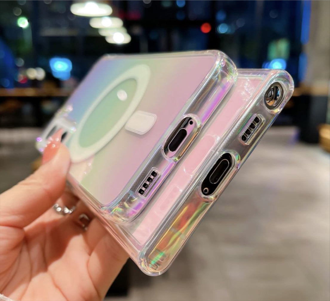 Holographic Rainbow Laser Magsafe Cute Case for Samsung Galaxy S24 S23 S22 Plus Ultra with Wireless charging Case