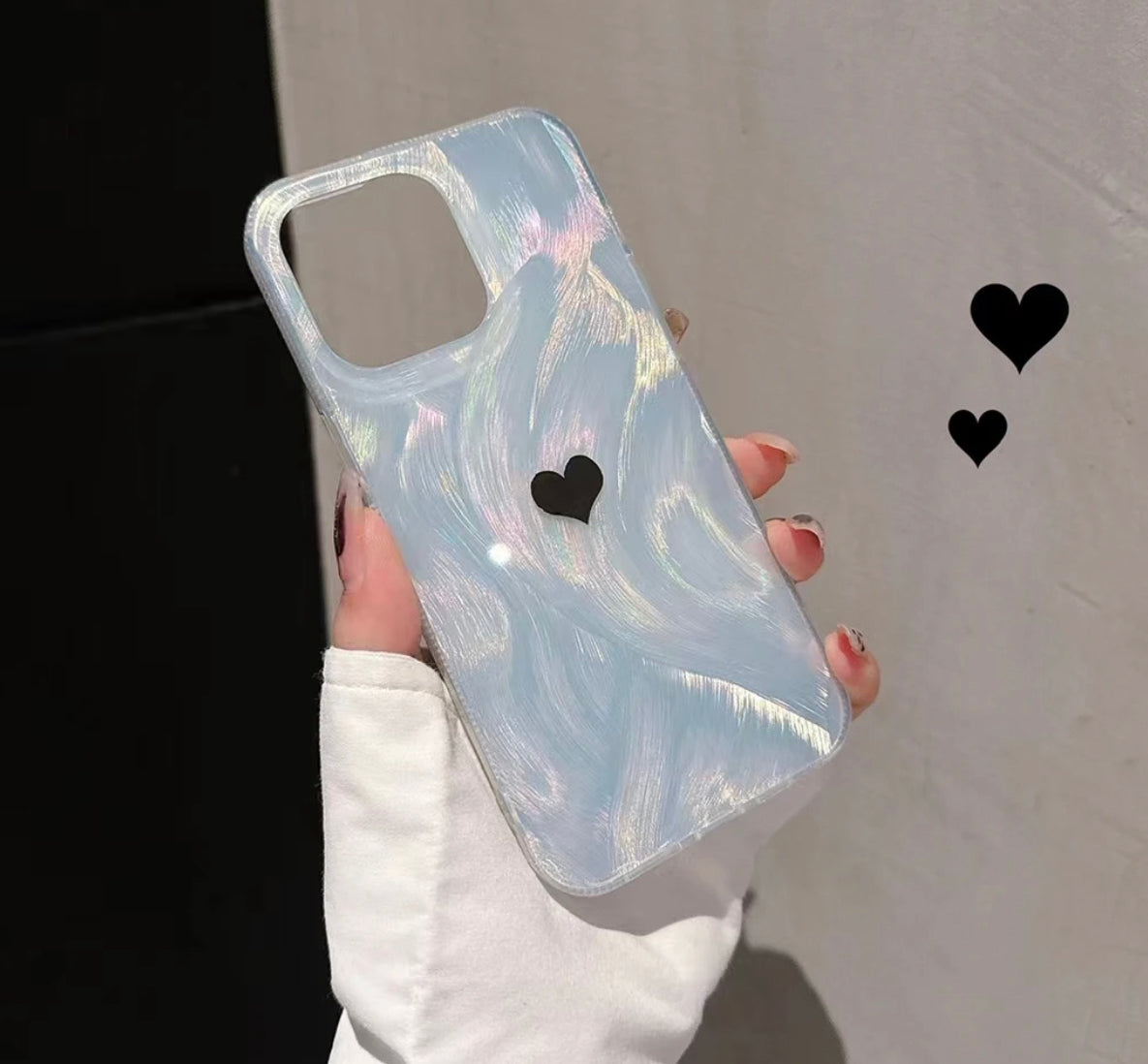 Seashell heart Phone Case, Bling Phone Case, Holographic Phone case for iPhone 15 14 13 12 11 Pro Max