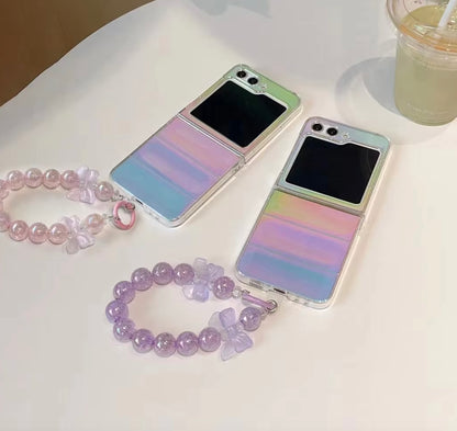 Holographic Rainbow Laser Gradient Cute Case for Oppo Find N2 N3 Flip, Wrist strap phone case for Oppo N2 Find Flip phone case