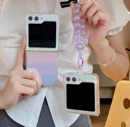 Holographic Rainbow Laser Gradient Cute Case for Oppo Find N2 N3 Flip, Wrist strap phone case for Oppo N2 Find Flip phone case