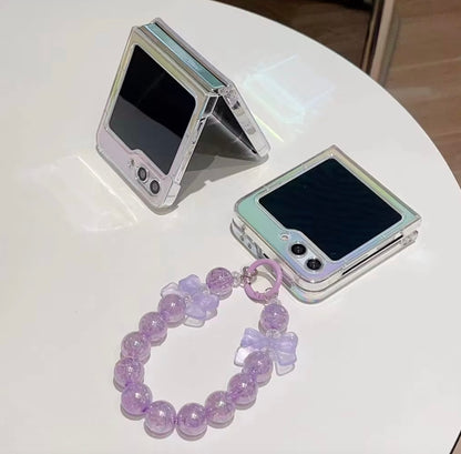 Holographic Rainbow Laser Gradient Cute Case for Oppo Find N2 N3 Flip, Wrist strap phone case for Oppo N2 Find Flip phone case